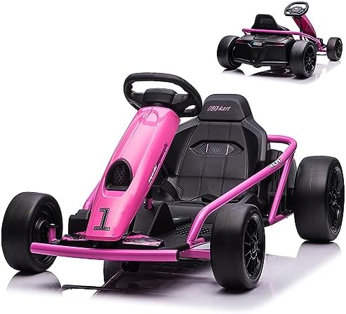 RCTOWN Ride on Go Kart for Kids, 24V 9Ah Battery 300W*2 Motors, 8MPH High Speed Drifting Circling Car, Slow Start Function with Music, Horn,Max Load 175lbs, Racing Toy for Kids 8-12 Years, White