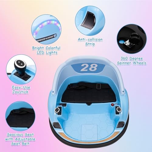 RCTOWN 12V Ride On Bumper Car for Kids Ride on Toy Gifts Toddlers Electric Bumping Car with Remote Control, Battery Display, 360 Degree Spin, LED Lights, Music, Pink