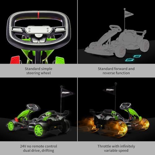 RCTOWN 24V Electric Go Kart for Kids, Electric Drift Kart Outdoor Race Car, Ride on Toy Drifting Car with 2x200w Motors, 7.5 Mph Speed, Length Adjustment