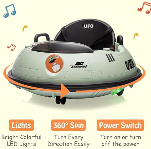 RCTOWN 12V Electric Ride on Bumper Car for Toddlers, Kids Bumper Car with Remote Control, 360 Degree Spin, LED Lights, Dual Joysticks, Safety Belt for 18+ Months Kids, White