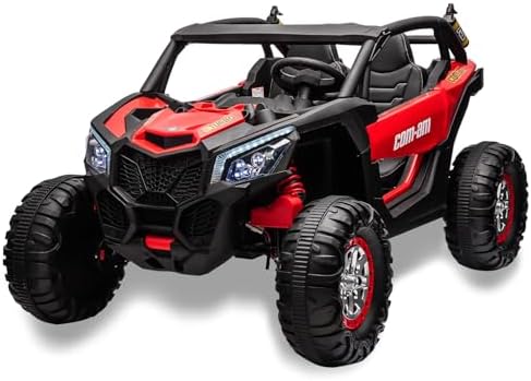 RCTOWN Two Seater 24V Kids Ride on UTV Car, RCTOWN 4WD 300W Motors Powerful Electric Vehicle w/Remote Control, 4 Shock Absorbers, Leather Seats, Music and Lights, Electric Car for Kids, Blue