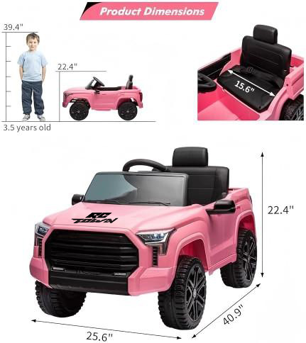 RCTOWN Ride on Truck Car, 12V Licensed Toyota Tundra Ride on Car w/Remote Control, Battery Powered Electric Car with Wear-Resistant Wheels, Spring Suspension, 3 Speeds, LED Lights, Gift for 3+ Kids