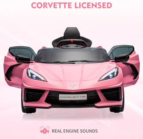 RCTOWN 12V Kids Ride on Car Licensed Corvette Battery Powered Car Toddles Electric Sports Car Toy with Remote Control, Visual Dashboard, LED Lights, Music, Gifts for Boys Girls, Pink