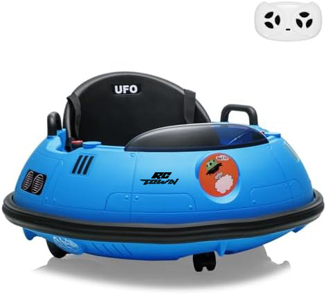 RCTOWN 12V Electric Ride on Bumper Car for Toddlers, Kids Bumper Car with Remote Control, 360 Degree Spin, LED Lights, Dual Joysticks, Safety Belt for 18+ Months Kids, White