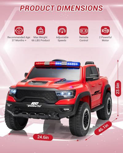 RCTOWN Licensed RAM 12V Electric Ride On Car for Kids, Battery Powered Ride On Truck with Parental Remote Control, Spring Suspension, LED Lights, Music, XXL Storage Box, Gift for Boys Girls