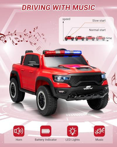 RCTOWN Licensed RAM 12V Electric Ride On Car for Kids, Battery Powered Ride On Truck with Parental Remote Control, Spring Suspension, LED Lights, Music, XXL Storage Box, Gift for Boys Girls