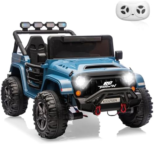 RCTOWN Kids 24V 2-Seater Electric Ride On Car, 4x4 Ride On Truck w/Remote Control, 4-Wheeler Suspension, 3 Speeds, Led Lights, Bluetooth, Ride on Car Toy for Kids Ages 3-8, Cyan Blue