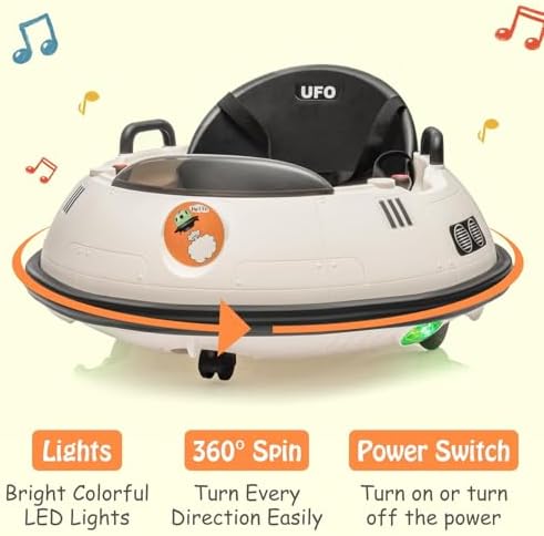 RCTOWN 12V Electric Ride on Bumper Car for Toddlers, Kids Bumper Car with Remote Control, 360 Degree Spin, LED Lights, Dual Joysticks, Safety Belt for 18+ Months Kids, White