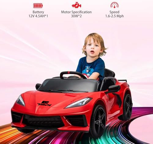 RCTOWN 12V Kids Ride on Car Licensed Corvette Battery Powered Car Toddles Electric Sports Car Toy with Remote Control, Visual Dashboard, LED Lights, Music, Gifts for Boys Girls, Red