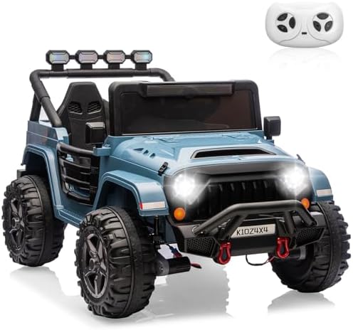 RCTOWN Kids 24V 2-Seater Electric Ride On Car, 4x4 Ride On Truck w/Remote Control, 4-Wheeler Suspension, 3 Speeds, Led Lights, Bluetooth, Ride on Car Toy for Kids Ages 3-8, Cyan Blue