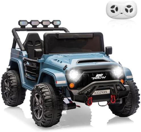 RCTOWN Kids 24V 2-Seater Electric Ride On Car, 4x4 Ride On Truck w/Remote Control, 4-Wheeler Suspension, 3 Speeds, Led Lights, Bluetooth, Ride on Car Toy for Kids Ages 3-8, Cyan Blue