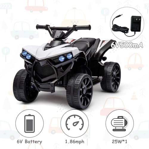 RCTOWN Kids ATV 4 Wheeler, 6V Ride on Toy with 1.8MPH Max Speed, Wear-Resistant Wheels, Music & Foot Pedal, Battery Powered Electric Quad Car for Kids Toddlers, White