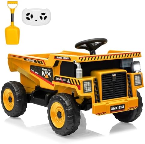RCTOWN 12V Ride On Dump Truck for Kids Electric Ride On Car Toy Toddlers 4 Wheeler Construction Vehicles with Remote Control, Dump Bed, Shovel, LED Lights, Music, for Kids 3-8, Rose Red