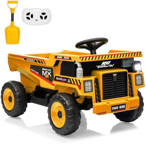RCTOWN 12V Ride On Dump Truck for Kids Electric Ride On Car Toy Toddlers 4 Wheeler Construction Vehicles with Remote Control, Dump Bed, Shovel, LED Lights, Music, for Kids 3-8, Rose Red