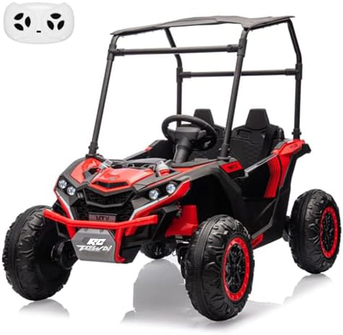 RCTOWN 24V Ride On Utv for Kids, 2 Seater 4WD Electric Truck with Remote Control, High and Low Speed Adjustment, Led Lights, 4-Wheel Shock Absorption, One Click Start, Music Player(Black)