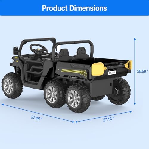 RCTOWN 24V 2-Seater Ride On Dump Truck with Parent Remote Control, 4WD 6-Wheel Electric Car for Big Kids, UTV Style Dump Bed & Music Horn, ASTM/CPSIA Certified (Ages 3+)