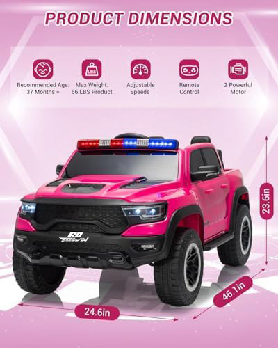 RCTOWN Licensed RAM 12V Electric Ride On Car for Kids, Battery Powered Ride On Truck with Parental Remote Control, Spring Suspension, LED Lights, Music, XXL Storage Box, Gift for Boys Girls