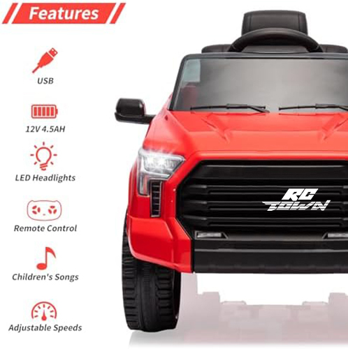 RCTOWN 12V Ride on Car for Kids, Licensed Toyota Ride on Truck, Battery Powered Electric Car with Music, LED Lights, Suspension System, Double Doors, Safety Belt, Ride On Toys for Kids