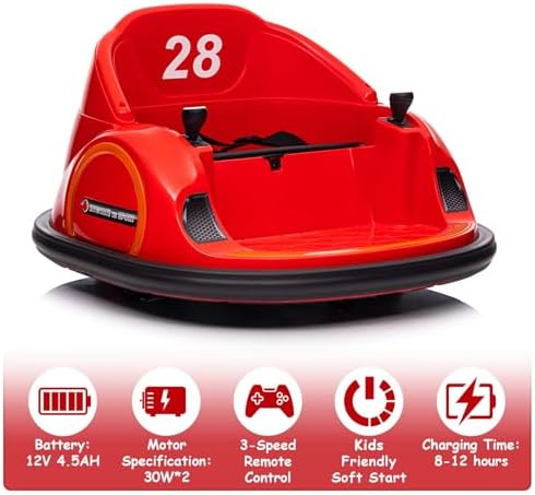 RCTOWN 12V Ride On Bumper Car for Kids Ride on Toy Gifts Toddlers Electric Bumping Car with Remote Control, Battery Display, 360 Degree Spin, LED Lights, Music, Pink