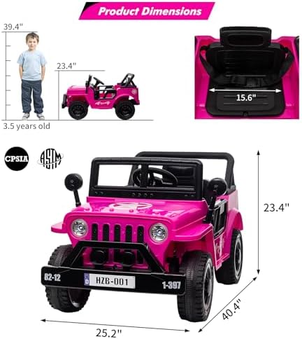 RCTOWN 12V Kids Ride On Truck Car with Remote Control, Spring Suspension, Various Speeds, LED Lights, Music, and Safety Belt, Electric Ride On Car Toys for Kids 3+, Pink