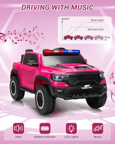 RCTOWN Licensed RAM 12V Electric Ride On Car for Kids, Battery Powered Ride On Truck with Parental Remote Control, Spring Suspension, LED Lights, Music, XXL Storage Box, Gift for Boys Girls