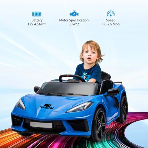 RCTOWN 12V Kids Ride on Car Licensed Corvette Battery Powered Car Toddles Electric Sports Car Toy with Remote Control, Visual Dashboard, LED Lights, Music, Gifts for Boys Girls, Red