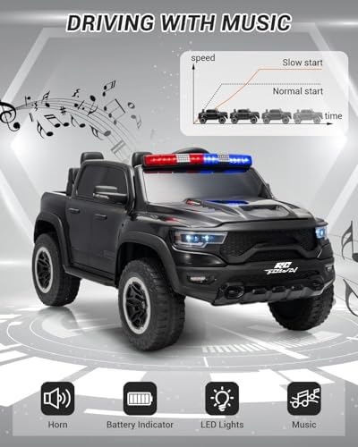 RCTOWN Licensed RAM 12V Electric Ride On Car for Kids, Battery Powered Ride On Truck with Parental Remote Control, Spring Suspension, LED Lights, Music, XXL Storage Box, Gift for Boys Girls