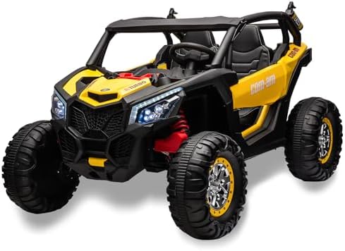 RCTOWN Two Seater 24V Kids Ride on UTV Car, RCTOWN 4WD 300W Motors Powerful Electric Vehicle w/Remote Control, 4 Shock Absorbers, Leather Seats, Music and Lights, Electric Car for Kids, Blue