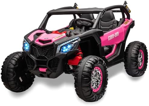 RCTOWN Two Seater 24V Kids Ride on UTV Car, RCTOWN 4WD 300W Motors Powerful Electric Vehicle w/Remote Control, 4 Shock Absorbers, Leather Seats, Music and Lights, Electric Car for Kids, Blue