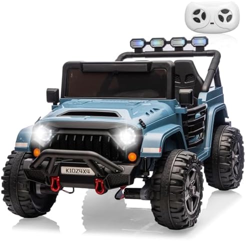 RCTOWN Kids 24V 2-Seater Electric Ride On Car, 4x4 Ride On Truck w/Remote Control, 4-Wheeler Suspension, 3 Speeds, Led Lights, Bluetooth, Ride on Car Toy for Kids Ages 3-8, Cyan Blue