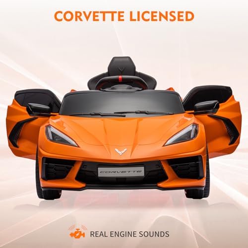 RCTOWN 12V Kids Ride on Car Licensed Corvette Battery Powered Car Toddles Electric Sports Car Toy with Remote Control, Visual Dashboard, LED Lights, Music, Gifts for Boys Girls, Orange