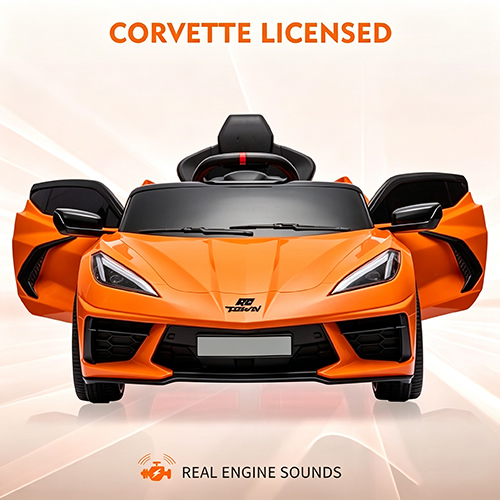 RCTOWN 12V Kids Ride on Car Licensed Corvette Battery Powered Car Toddles Electric Sports Car Toy with Remote Control, Visual Dashboard, LED Lights, Music, Gifts for Boys Girls, Orange