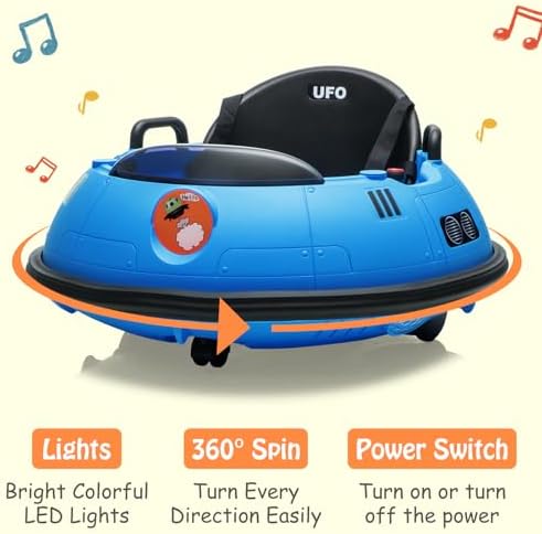 RCTOWN 12V Electric Ride on Bumper Car for Toddlers, Kids Bumper Car with Remote Control, 360 Degree Spin, LED Lights, Dual Joysticks, Safety Belt for 18+ Months Kids, White