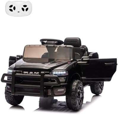 RCTOWN 12V Ride on Truck Car, Licensed RAM Pickup Car w/Remote Control, Battery Powered Electric Car with Music, Spring Suspension, 3 Speeds, LED Lights & All-Terrain Tires, Gift for Boys Girls-Blue