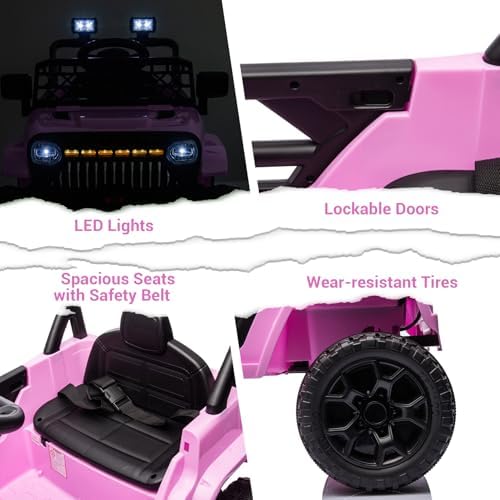 RCTOWN 12V Ride On Car for Kids Electric Vehicle Toddlers Battery Powered Truck Car Toy with Remote Control, 4-Wheel Suspension, Battery Display, LED Lights, Music, for Boys Girls, Red