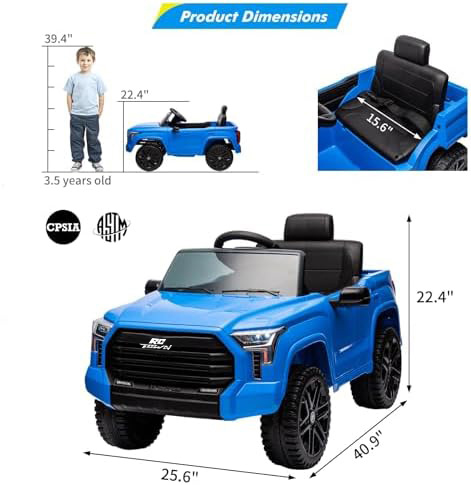 RCTOWN Electric Car for Kids, Licensed Toyota Tundra 12V Ride On Truck Car, Off-Road Kids Pickup Car w/Remote, Spring Suspension & 3 Speeds, LED Headlights, Ride-On Toys for Boys/Girls