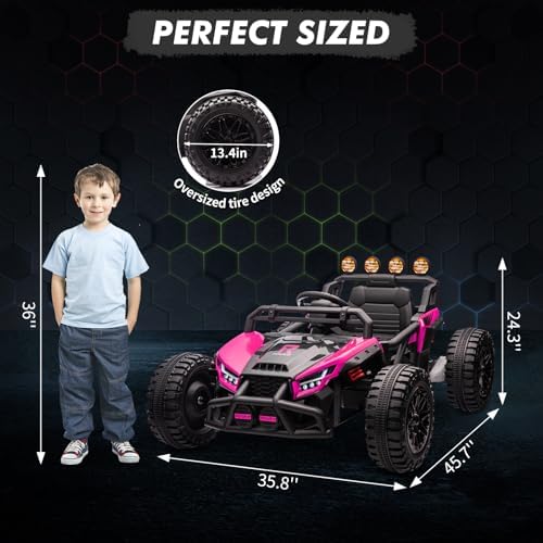 RCTOWN 24V Electric UTV,Ride On Toys for Big Kids,2x130W Powerful Electric Car with Remote Control 4 Shock Absorbers LED Lights,Music for Boys and Girls,Pink