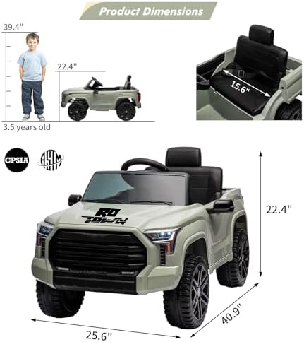 RCTOWN Ride on Truck Car, 12V Licensed Toyota Tundra Ride on Car w/Remote Control, Battery Powered Electric Car with Wear-Resistant Wheels, Spring Suspension, 3 Speeds, LED Lights, Gift for 3+ Kids