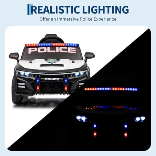 RCTOWN 12V Police Car Ride On Car for Kids, Ride on Toy with Remote Control, Emergency Alert Tones, Megaphone, Flashing Lights, Music, Spring Suspension