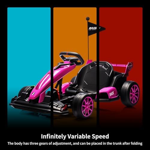 RCTOWN 24V Electric Drift Kart for Kids, Ride Car with Adjustable Seat & 8.5MPH Speed, EVA Silent Wheels, Parent-Safety Certified Ride-On Toy
