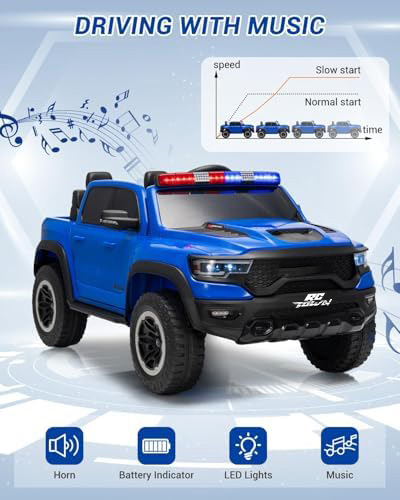 RCTOWN Licensed RAM 12V Electric Ride On Car for Kids, Battery Powered Ride On Truck with Parental Remote Control, Spring Suspension, LED Lights, Music, XXL Storage Box, Gift for Boys Girls