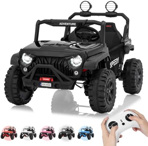 RCTOWN 2 Seater Ride on Car for Kids, 24V Ride on Toy, Fast 4.97MPH Truck, 4WD Kids Electric Vehicles with Remote Control, Spring Suspension, Front & Behind LED Lights, Dual Storage, 3 Speeds, Music, White