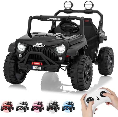 RCTOWN 2 Seater Ride on Car for Kids, 24V Ride on Toy, Fast 4.97MPH Truck, 4WD Kids Electric Vehicles with Remote Control, Spring Suspension, Front & Behind LED Lights, Dual Storage, 3 Speeds, Music, White