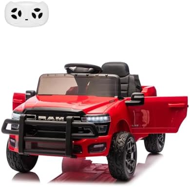 RCTOWN 12V Ride on Truck Car, Licensed RAM Pickup Car w/Remote Control, Battery Powered Electric Car with Music, Spring Suspension, 3 Speeds, LED Lights & All-Terrain Tires, Gift for Boys Girls-Blue