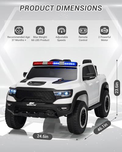RCTOWN Licensed RAM 12V Electric Ride On Car for Kids, Battery Powered Ride On Truck with Parental Remote Control, Spring Suspension, LED Lights, Music, XXL Storage Box, Gift for Boys Girls