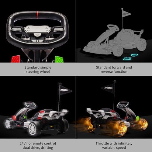 RCTOWN 24V Electric Go Kart for Kids, Electric Drift Kart Outdoor Race Car, Ride on Toy Drifting Car with 2x200w Motors, 7.5 Mph Speed, Length Adjustment