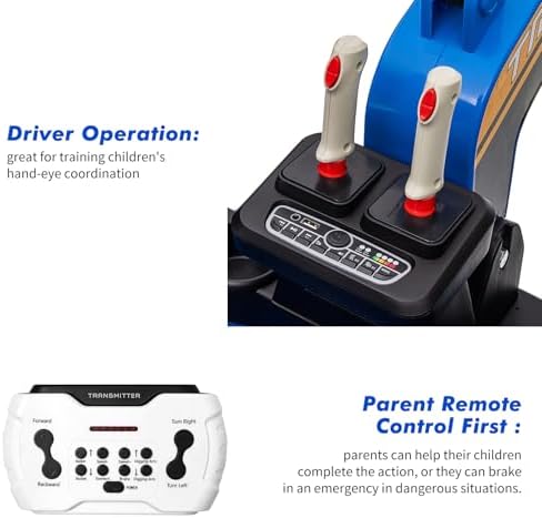 RCTOWN Kids Ride On Electric Excavator Digger Car with Remote Control & Digging Arm, 12V 10Ah Battery, 4x75W Motors,Led Tail Light, Music, USB, 360 Rotation Riding Toy Gift for Ages 3+,Blue