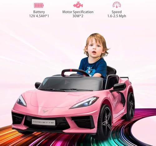 RCTOWN 12V Kids Ride on Car Licensed Corvette Battery Powered Car Toddles Electric Sports Car Toy with Remote Control, Visual Dashboard, LED Lights, Music, Gifts for Boys Girls, Red