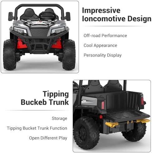RCTOWN 24V Ride on Dump Truck with Remote Control, Electric Dump Bed & Extra Shovel, Ride on Tractors Car with Music Player, Key Start, Gift for Kids