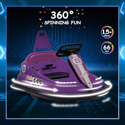 RCTOWN 6V Bumper Car for Toddlers, Electric Ride on Toys for Kids with 360 Degree Spin, 2-Speeds, Lights, Music & Horn (Purple)